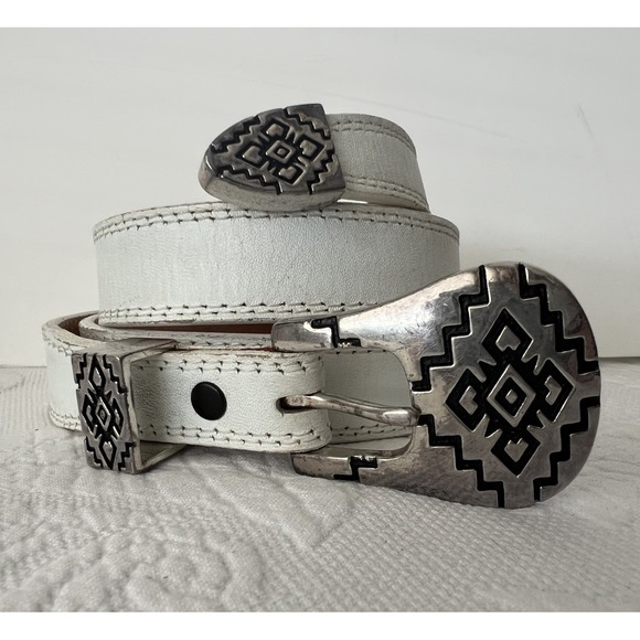Nocona Accessories - NOCONA Western Women's Belt White Leather Silver Tone Size 34 Southwest